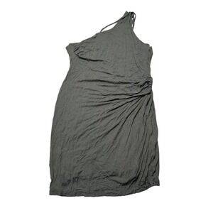 Helmut Lang Grey One Shoulder Ruched Draped Viscose Mini Dress Large
